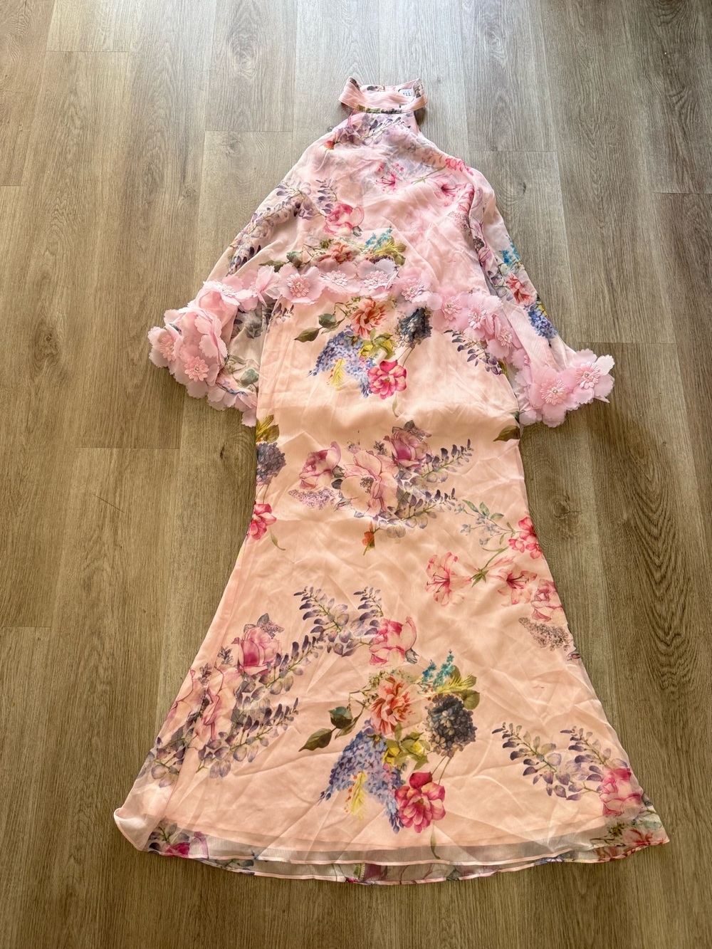 elliatt millie pink 3f floral trim halter neck tiered maxi gown dress size large - Picture 8 of 14